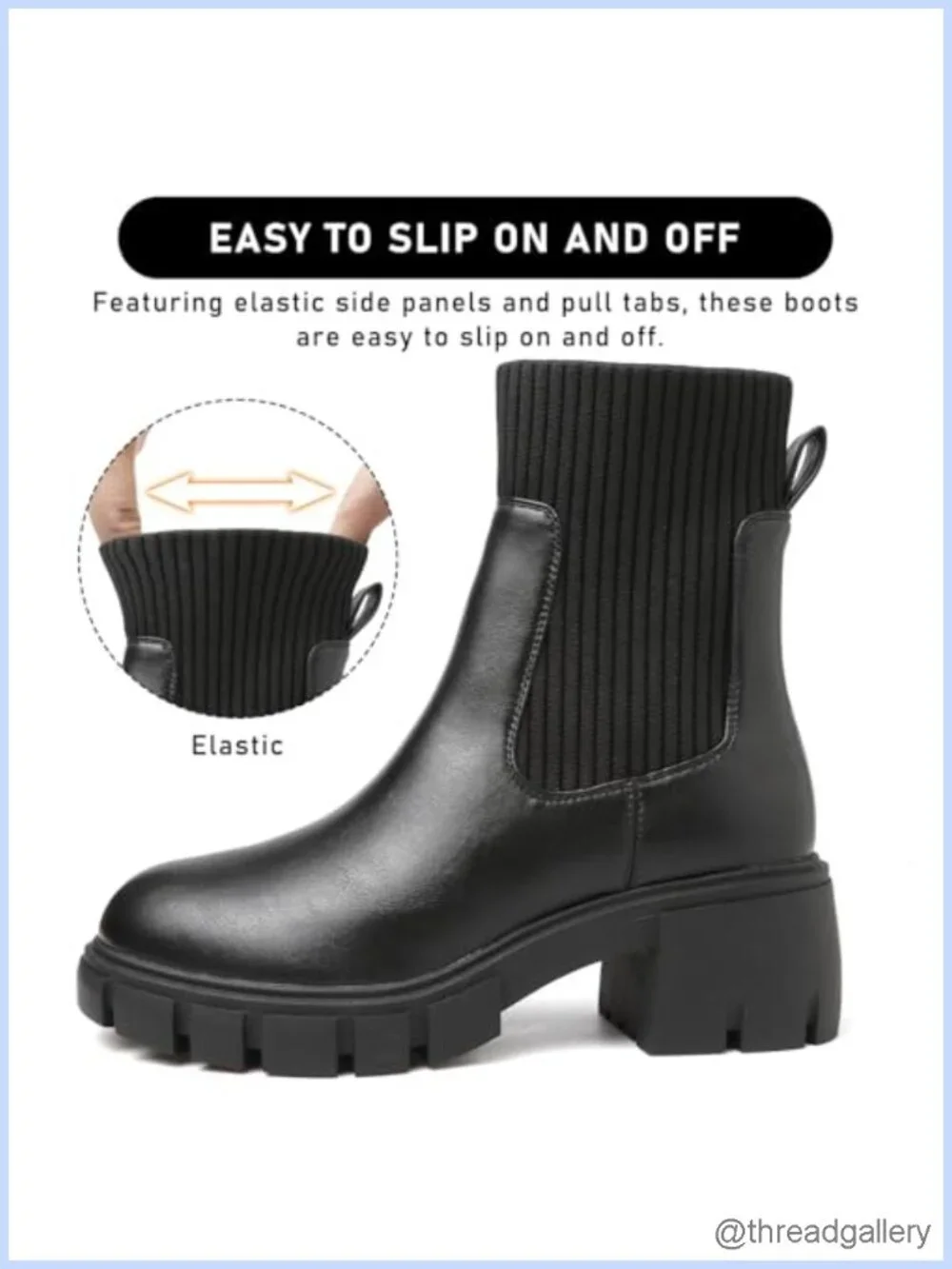 Women's Platform Chelsea Boots with Lug Sole Chunky Block Heel PU